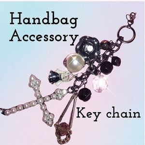 Jeweled Handbag Charm Clip-on Accessory Cross & Pearls